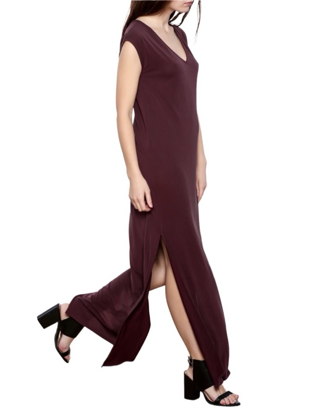 HYFVE Sleeveless V-Neck Maxi Dress in Burgundy Plum